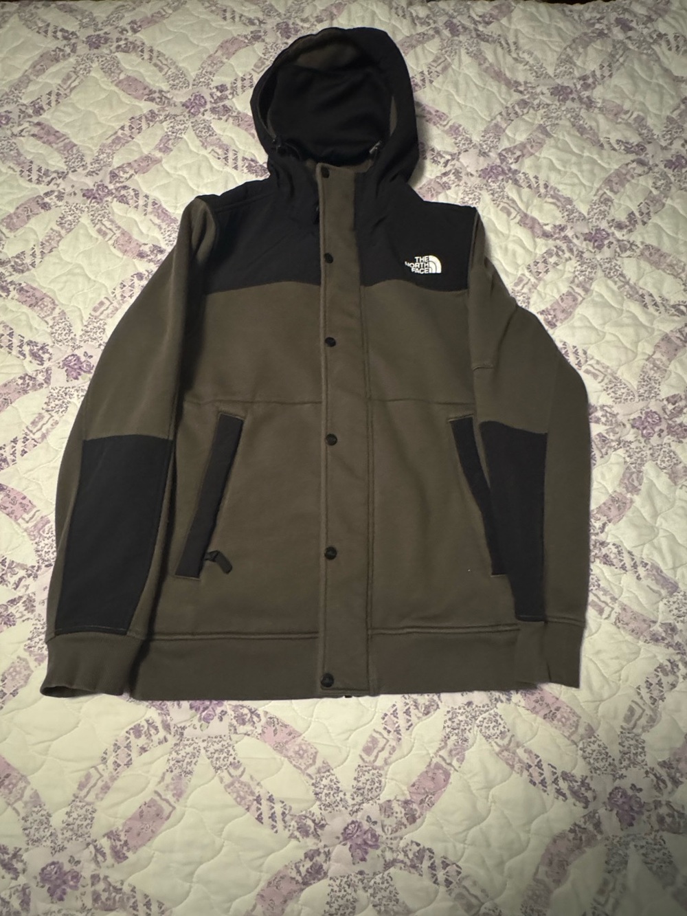 The North Face Olive Green & Black Hooded Windbreaker Jacket